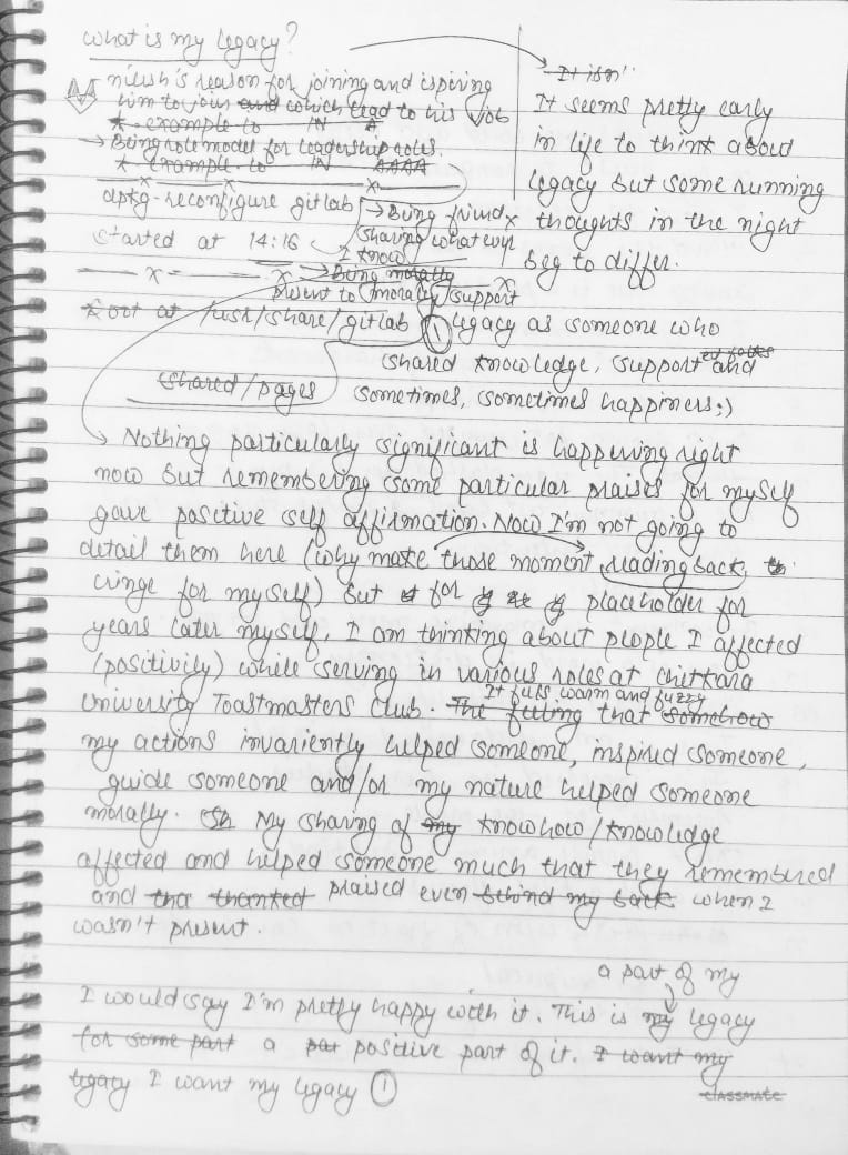 Initial handwritten draft for ‘What Is My Legacy?’